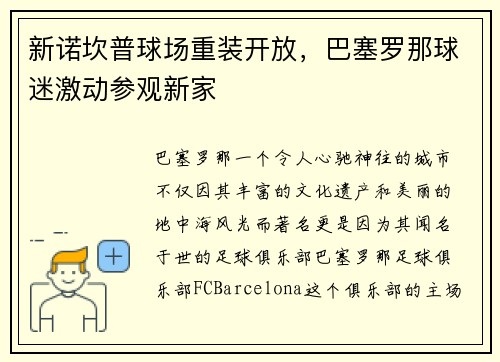 新诺坎普球场重装开放，巴塞罗那球迷激动参观新家