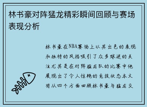 林书豪对阵猛龙精彩瞬间回顾与赛场表现分析
