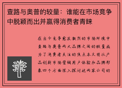 查路与奥普的较量：谁能在市场竞争中脱颖而出并赢得消费者青睐